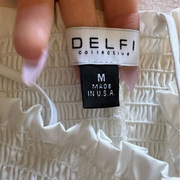 Delfi Collective White Smocked Crop Top Medium - Picture 3 of 4